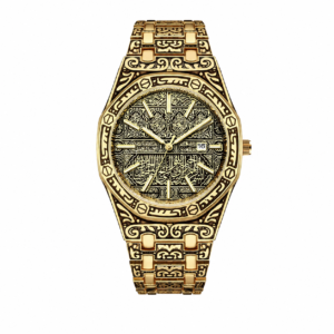 Gold Arabic Luxury Wristwatch for Men – Premium Engraved Golden Watch Elegant Design UAE